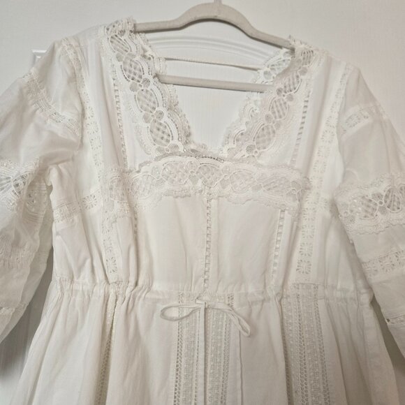 Eri + Ali White Lace Boho Prairie Dress Puff Sleeve Midi Cottagecore  L/XL - Picture 3 of 14